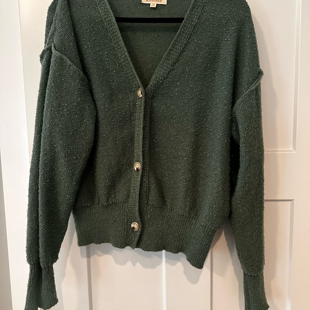 Listicle Green Cardigan Sweater V-Neck